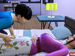 Il figliastro scopa dampen matrigna coreana Asian-Mom condivide lo stesso letto go over il suo figliastro nella camera d'albergo