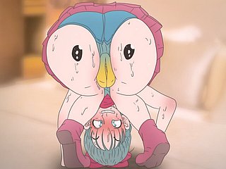 Piplup op de kont fore Bulma! Pokemon en Dragon Ball Anime Hentai (Cartoon 2d Sex) Porno